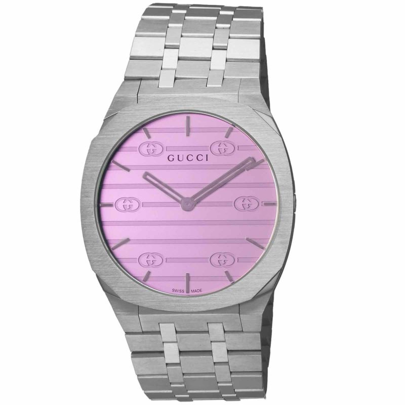Shop Authentic Gucci 25H Quartz Pink Dial Silver Steel Strap Watch for Women - YA163410 - Luxxuri