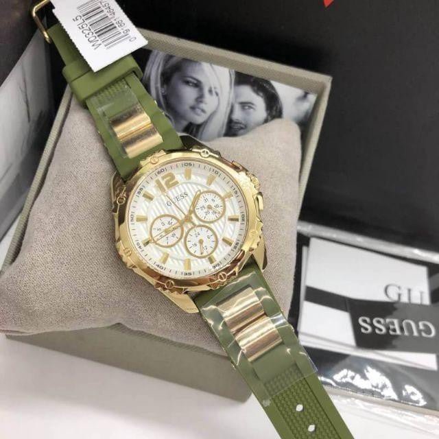 Guess Interpid 2 Golden Dial Two Tone Silicon Strap Watch For Women - W0325L5