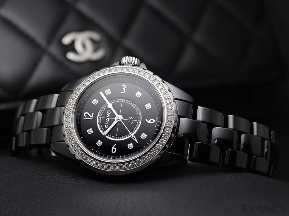 Shop Authentic Chanel J12 Diamonds Ceramic Black Dial Black Steel Strap Watch for Women - J12 H3108 - Luxxuri