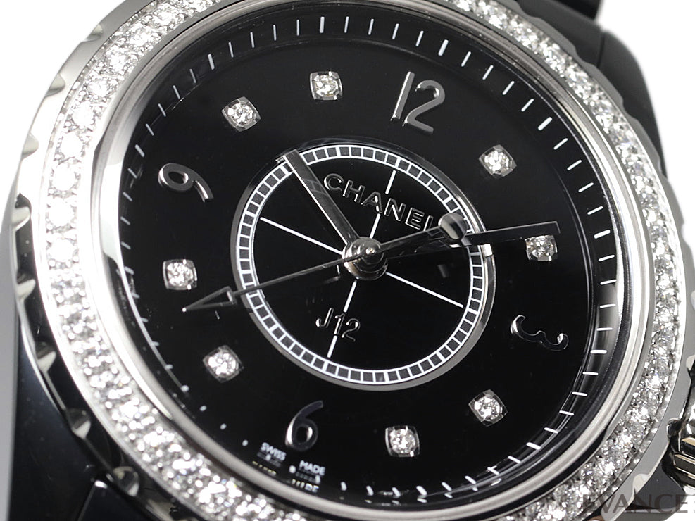Shop Authentic Chanel J12 Diamonds Ceramic Black Dial Black Steel Strap Watch for Women - J12 H3108 - Luxxuri