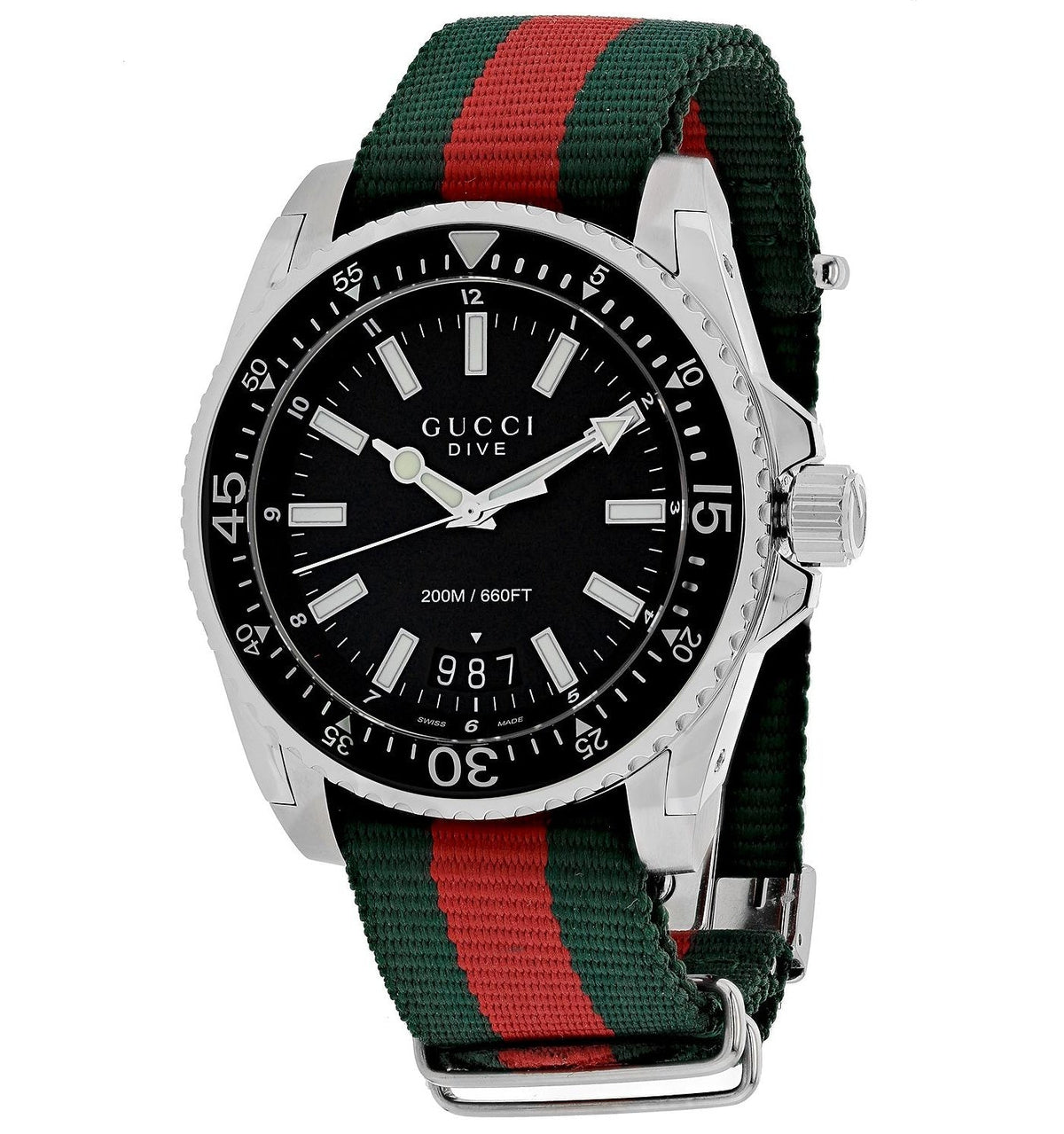 Shop Authentic Gucci Dive Black Dial Two Tone NATO Strap Watch For Men - YA136206 - Luxxuri