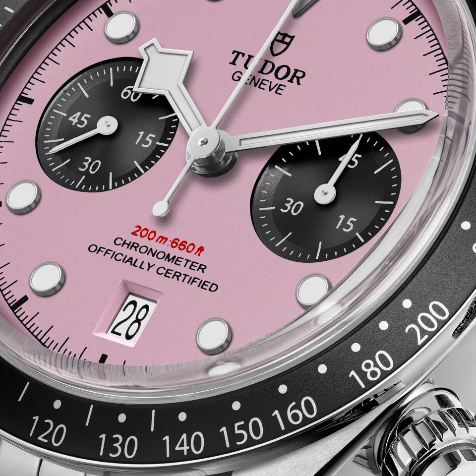 Tudor Black Bay Chrono Pink Dial Silver Steel Strap Watch for Men - M79360N-0019
