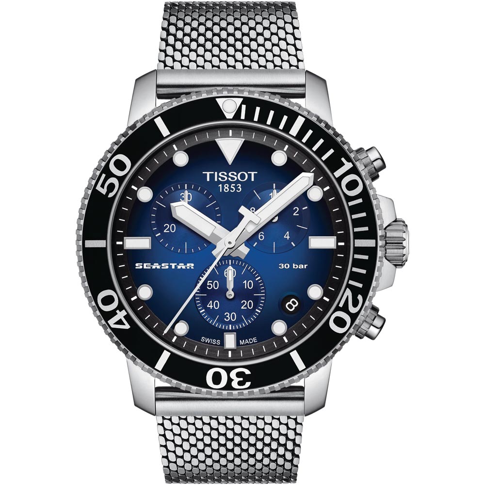 Shop Authentic Tissot Seastar 1000 Chronograph Blue Dial Silver Mesh Bracelet Watch For Men - T120.417.11.041.02 - Luxxuri