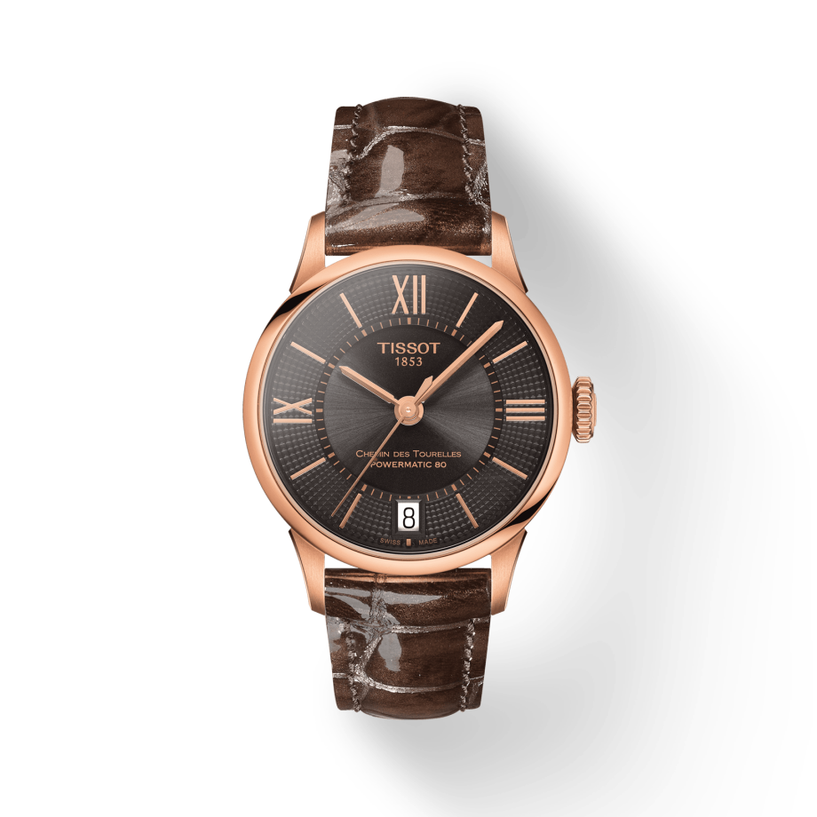 Shop Authentic Tissot Chemin Des Tourelles Powermatic 80 Lady Brown Dial Brown Leather Strap Watch For Women - T099.207.36.448.00 - Luxxuri