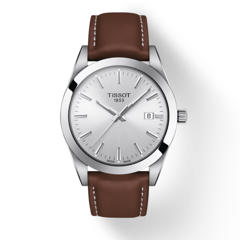 Shop Authentic Tissot Gentleman Silver Dial Brown Leather Strap Watch For Men - T127.410.16.031.00 - Luxxuri