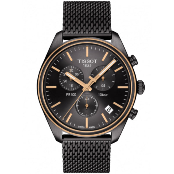 Shop Authentic Tissot T Classic PR 100 Chronograph Anthracite Black Dial Black Mesh Bracelet Watch For Men - T101.417.23.061.00 - Luxxuri