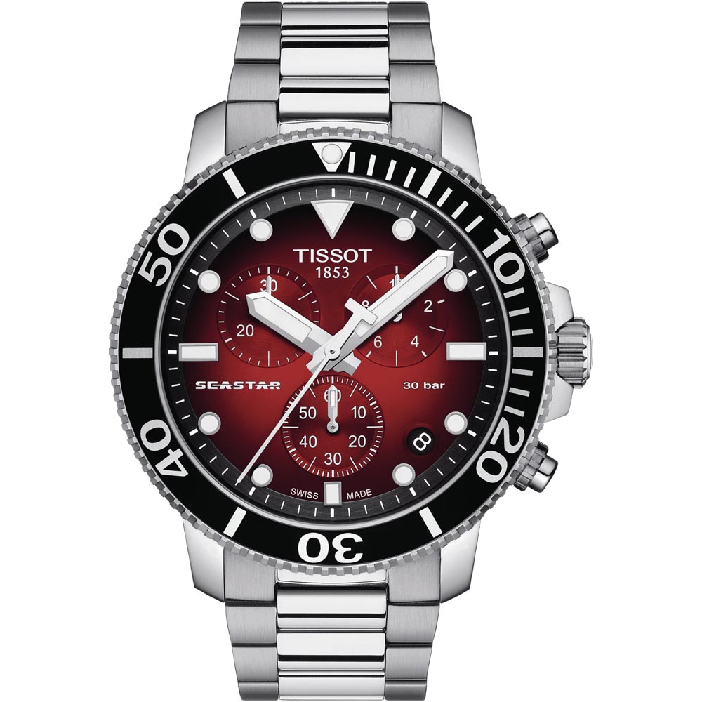 Shop Authentic Tissot Seastar 1000 Chronograph Red Dial Silver Steel Strap Watch For Men - T120.417.11.421.00 - Luxxuri