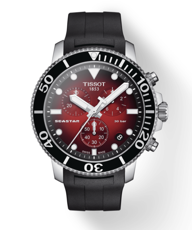 Shop Authentic Tissot Seastar 1000 Chronograph Red Dial Black Rubber Strap Watch For Men - T120.417.17.421.00 - Luxxuri