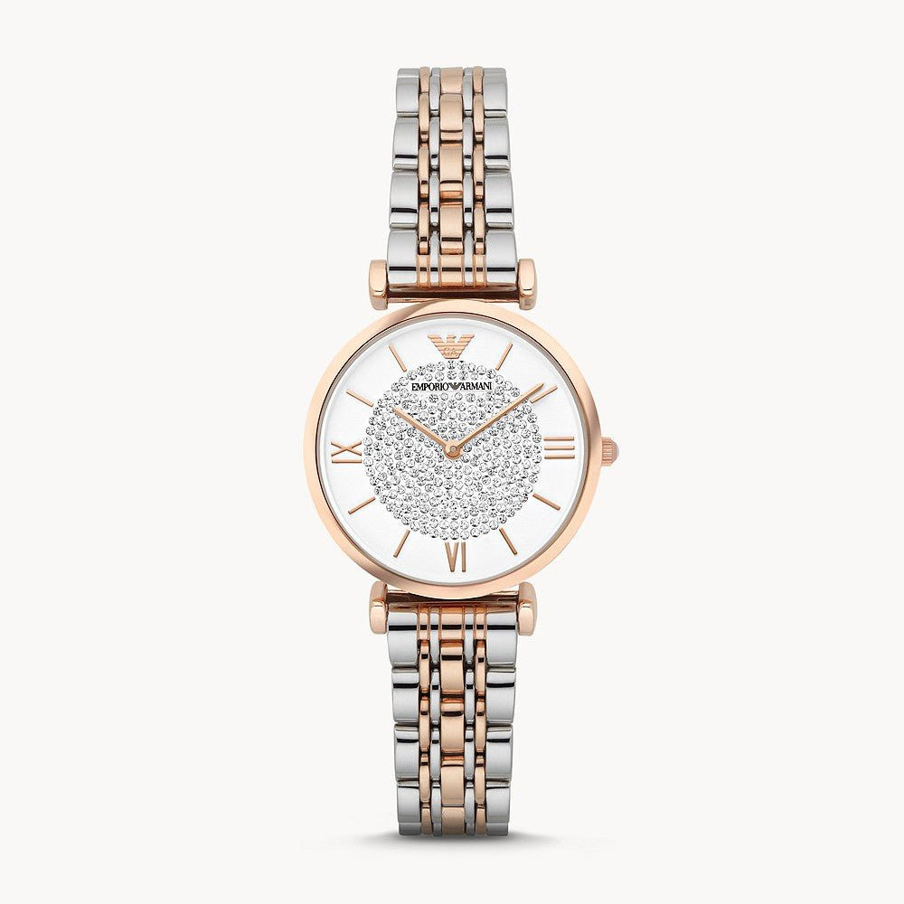 Emporio Armani Gianni T Bar White Dial Two Tone Steel Strap Watch For Women - AR1926