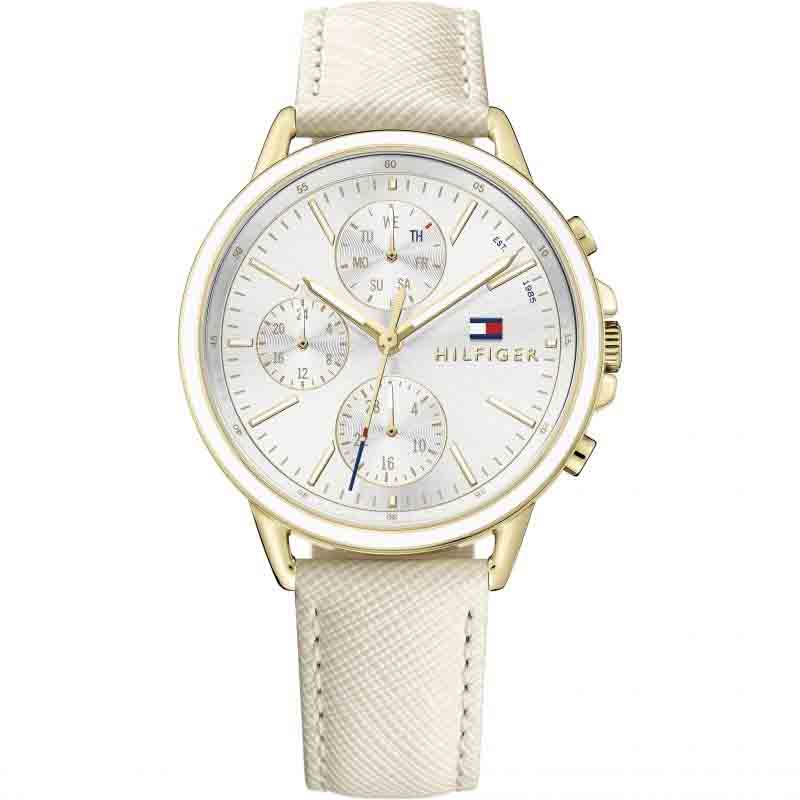 Shop Authentic Tommy Hilfiger Carly Silver Dial Cream Leather Strap Watch for Women - 1781790 - Luxxuri