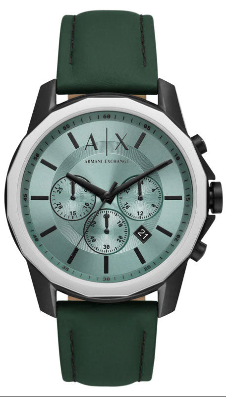 Shop Authentic Armani Exchange Banks Chronograph Green Dial Green Leather Strap Watch For Men - AX1725 - Luxxuri