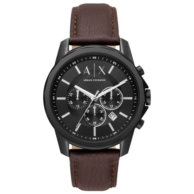 Shop Authentic Armani Exchange Outerbanks Chronograph Black Dial Brown Leather Strap Watch For Men - AX1732 - Luxxuri
