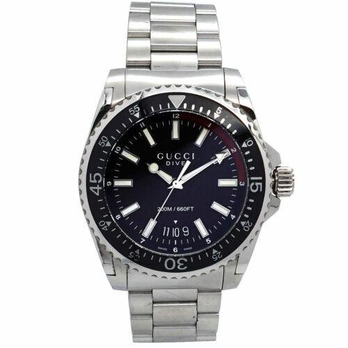Shop Authentic Gucci Dive Quartz Black Dial Silver Steel Strap Watch For Men - YA136212 - Luxxuri