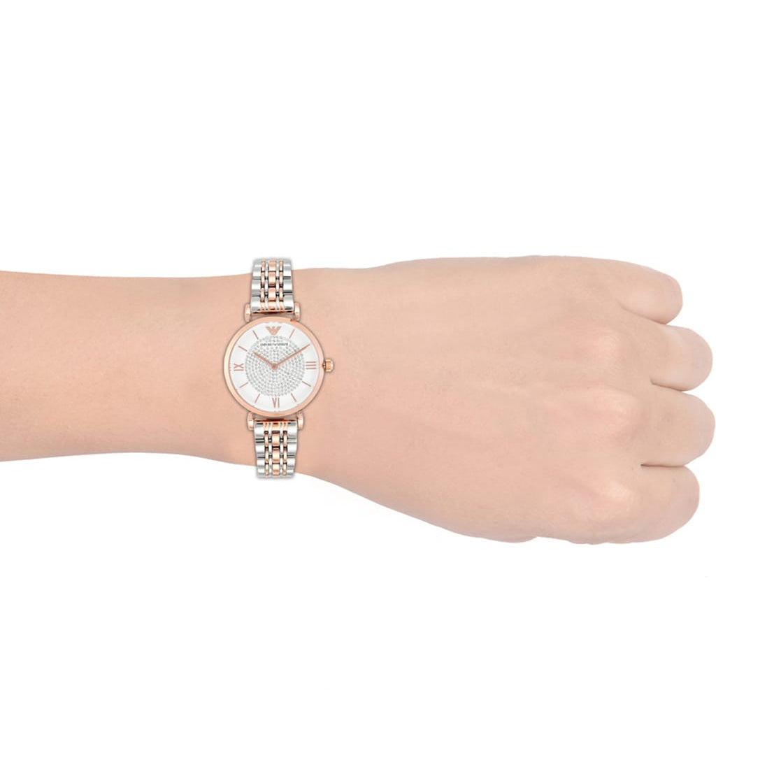Emporio Armani Gianni T Bar White Dial Two Tone Steel Strap Watch For Women - AR1926