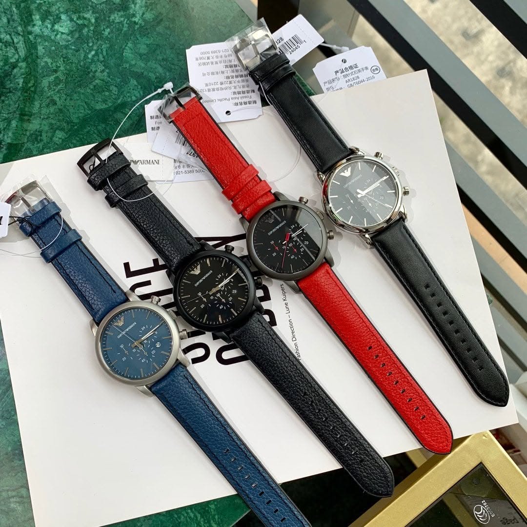 Emporio Armani Luigi XLarge Chronograph Blue Dial Blue Leather Strap Watch for Men - AR1969