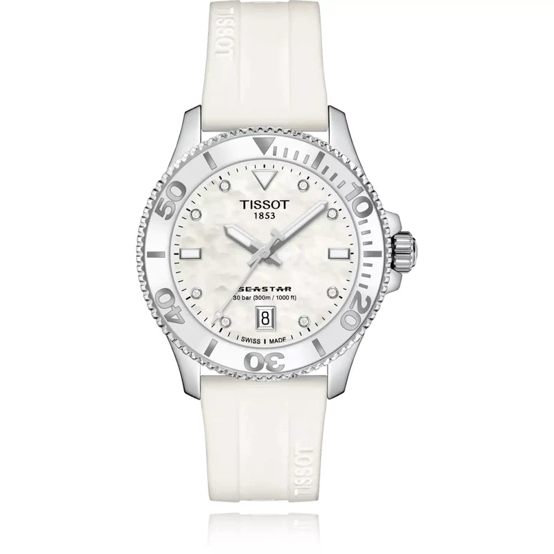 Shop Authentic Tissot Seastar 1000 Mother of Pearl White Dial White Rubber Strap Watch for Women - T120.210.17.116.00 - Luxxuri