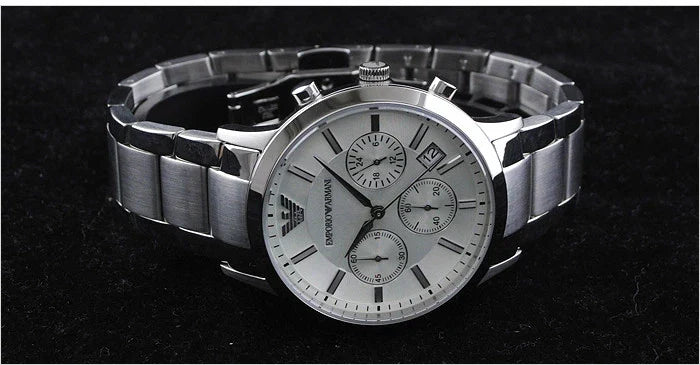 Emporio Armani Renato Chronograph White Dial Silver Steel Strap Watch for Women - AR2459