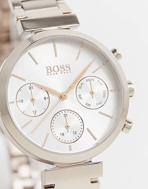Hugo Boss Flawless Chronograph Silver Dial Rose Gold Steel Strap Watch for Women -1502531