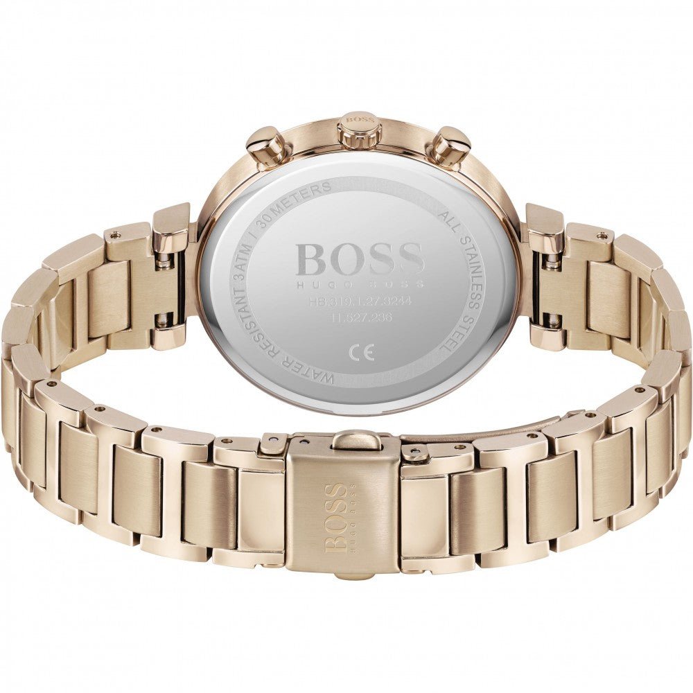 Hugo Boss Flawless Chronograph Silver Dial Rose Gold Steel Strap Watch for Women -1502531