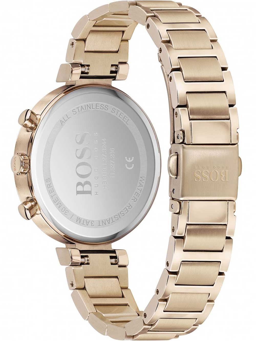 Hugo Boss Flawless Chronograph Silver Dial Rose Gold Steel Strap Watch for Women -1502531