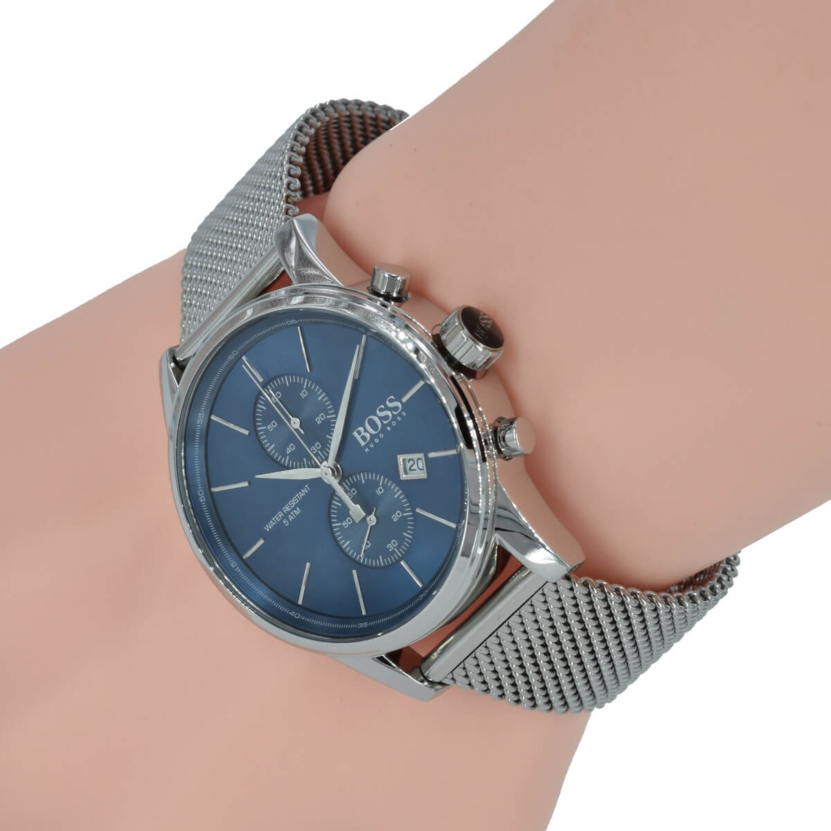 Hugo Boss Jet Chronograph Blue Dial Silver Mesh Bracelet Watch for Men - 1513441