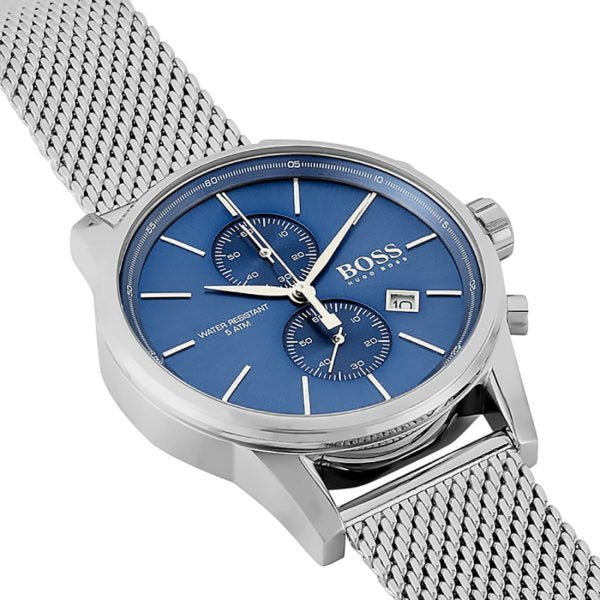 Hugo Boss Jet Chronograph Blue Dial Silver Mesh Bracelet Watch for Men - 1513441