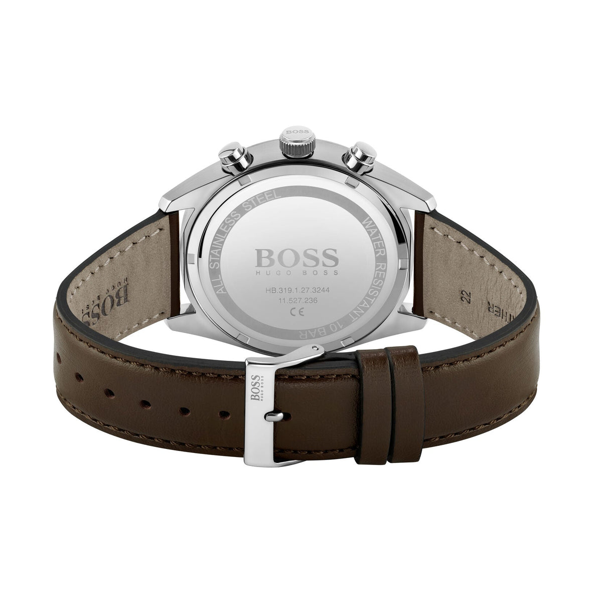 Hugo Boss Navigator Chronograph White Dial Brown Leather Strap Watch for Men - 1513495