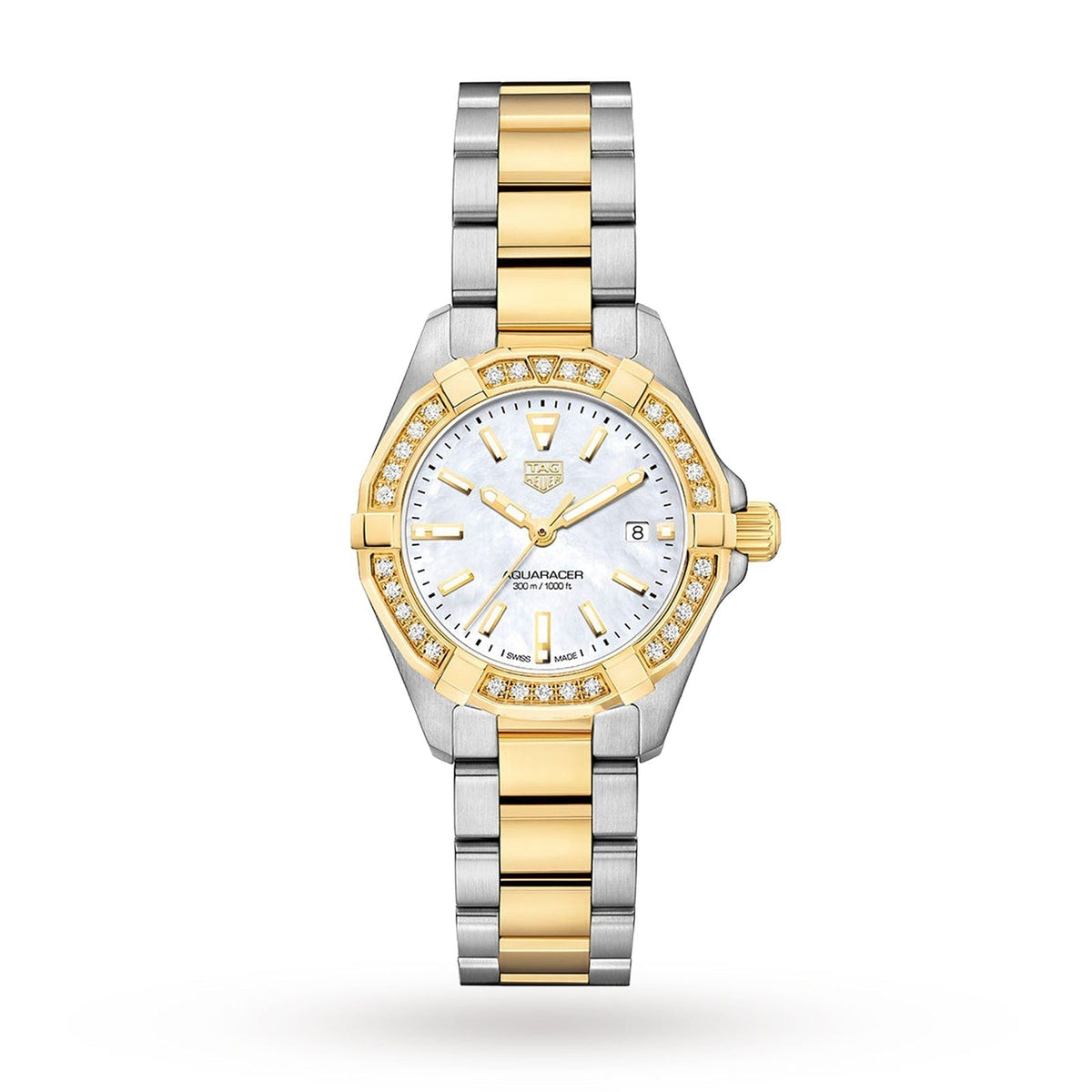 Shop Authentic Tag Heuer Aquaracer Diamonds Mother of Pearl Dial Two Tone Steel Strap Watch for Women - WBD1421.BB0321 - Luxxuri