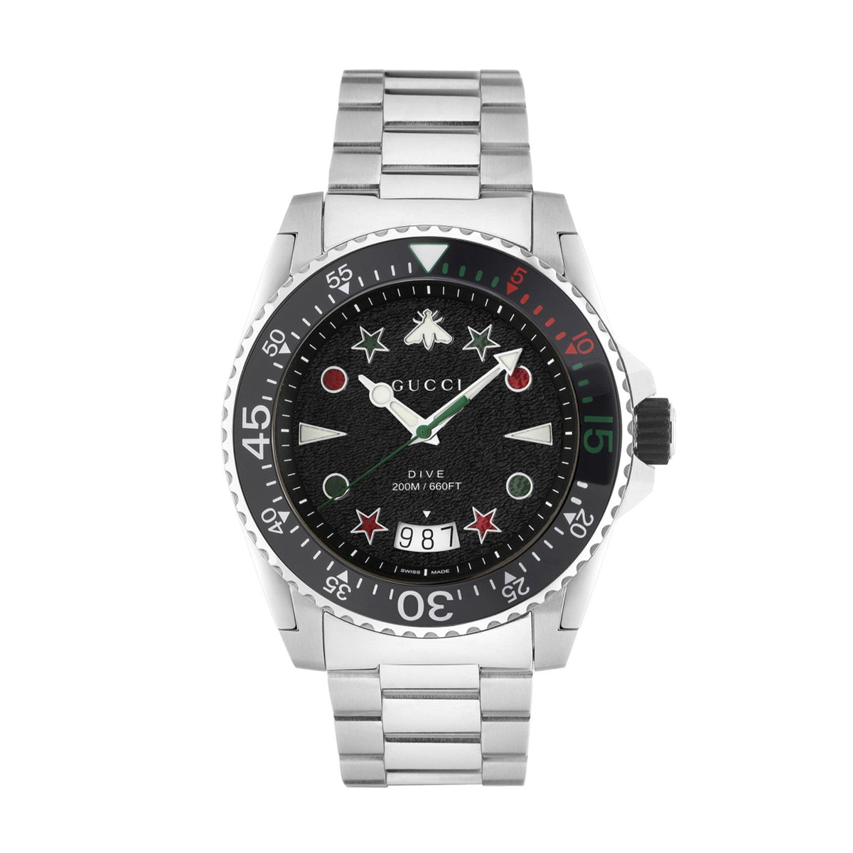 Shop Authentic Gucci Dive Quartz Black Dial Silver Steel Strap Watch For Men - YA136221 - Luxxuri