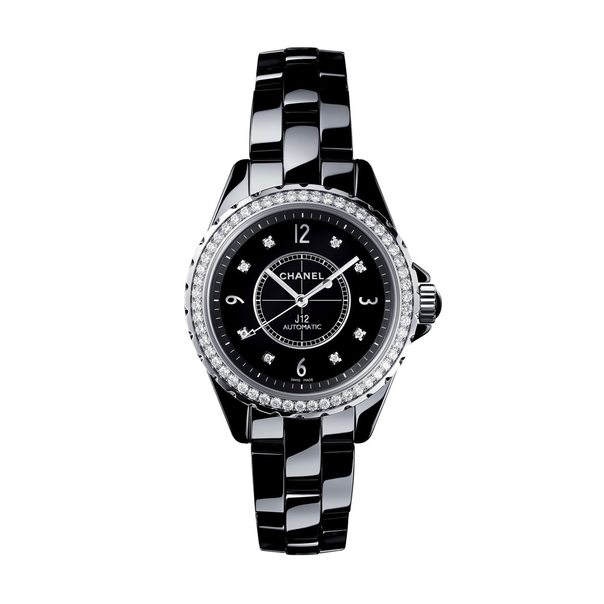 Shop Authentic Chanel J12 Diamonds Ceramic Black Dial Black Steel Strap Watch for Women - J12 H3108 - Luxxuri