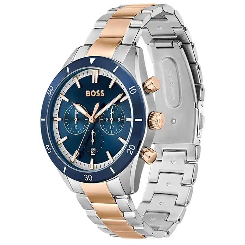 Hugo Boss Santiago Chronograph Blue Dial Two Tone Steel Strap Watch for Men - 1513937