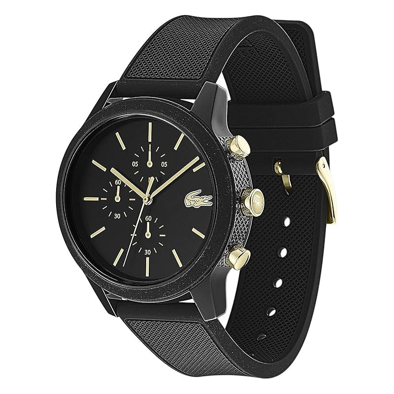 Lacoste 12.12 Chronograph Black Dial Black Silicon Strap Watch for Men - 2011012