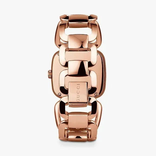 Gucci G Ladies Diamonds Black Dial Rose Gold Steel Strap Watch For Women - YA125512