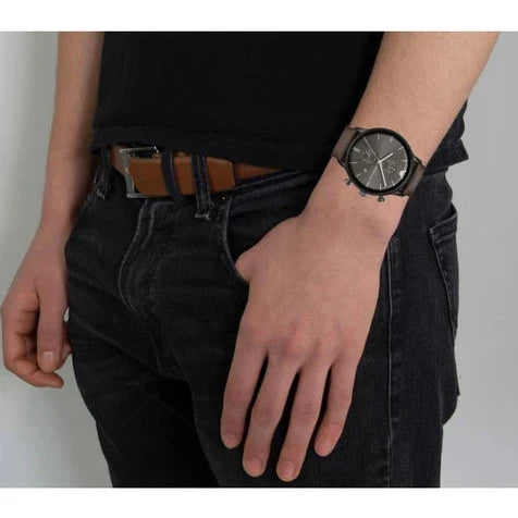 Emporio Armani Retro Chronograph Brown Dial Brown Leather Strap Watch for Men - AR1932