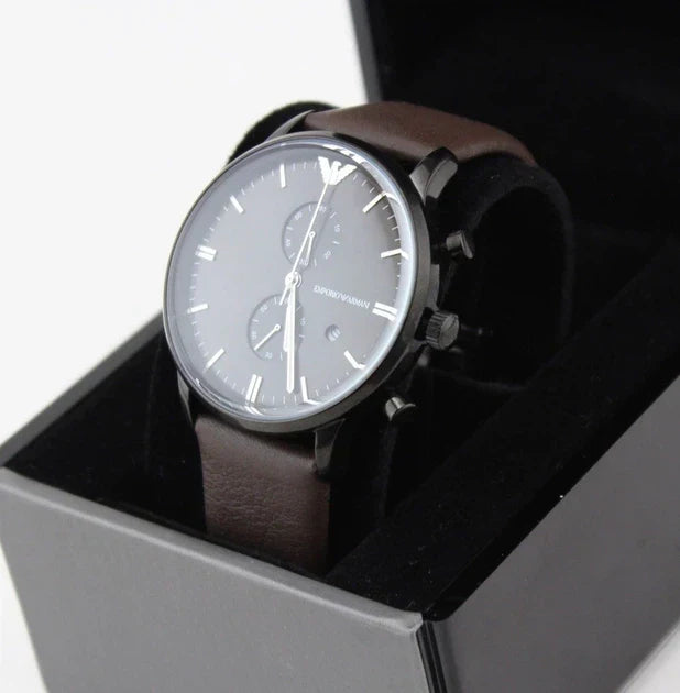 Emporio Armani Retro Chronograph Brown Dial Brown Leather Strap Watch for Men - AR1932