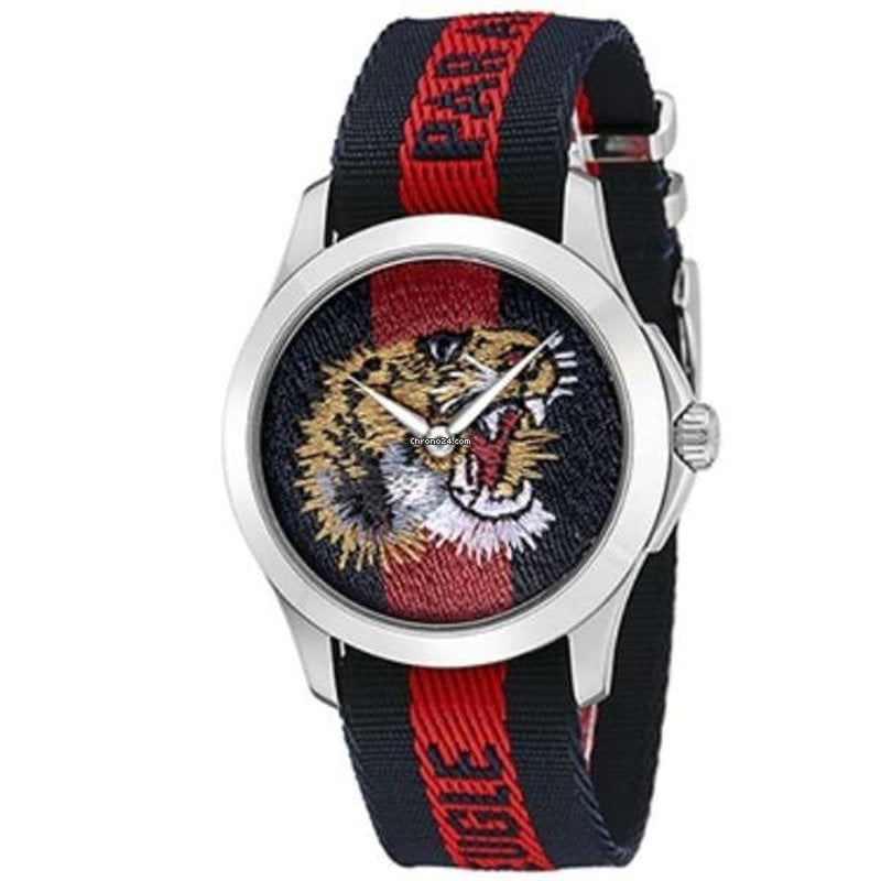 Gucci G Timless Le Marche Des Merveilles Blue & Red Dial Blue & Red Nylon Strap Unisex Watch - YA126495