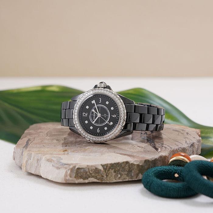 Shop Authentic Chanel J12 Diamonds Ceramic Black Dial Black Steel Strap Watch for Women - J12 H3108 - Luxxuri