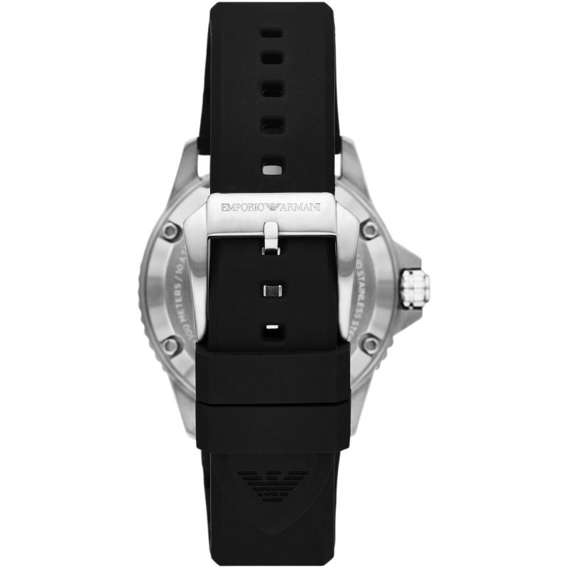Emporio Armani Sea Explorer Meccanico Automatic Black Dial Black Silicone Strap Watch For Men - AR60062