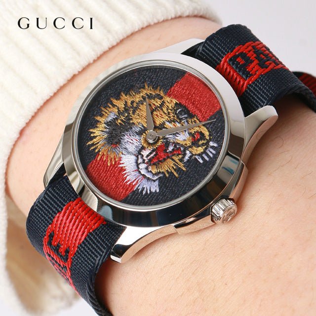 Gucci G Timless Le Marche Des Merveilles Blue & Red Dial Blue & Red Nylon Strap Unisex Watch - YA126495