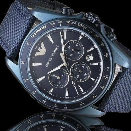 Emporio Armani Sportivo Chronograph Blue Dial Blue Nylon Strap Watch for Men - AR6132