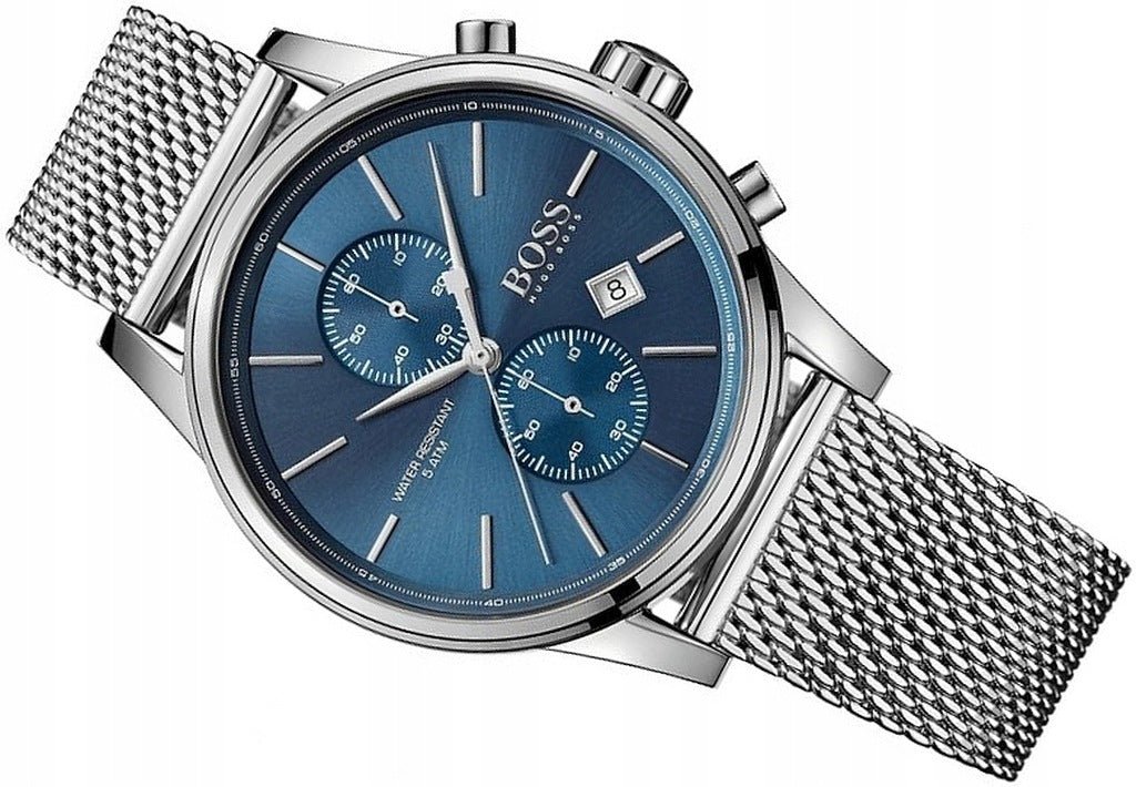 Hugo Boss Jet Chronograph Blue Dial Silver Mesh Bracelet Watch for Men - 1513441