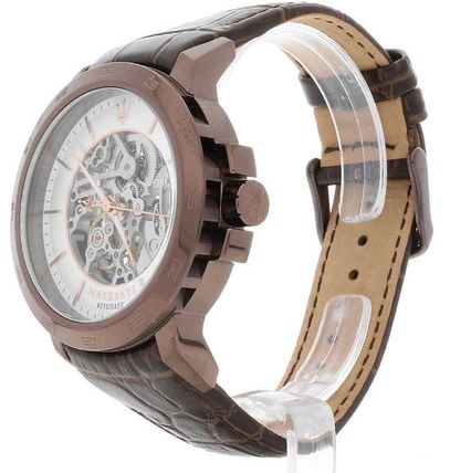 Maserati Ingegno Automatic Skeleton White Dial Brown Leather Strap Watch For Men - R8821119003