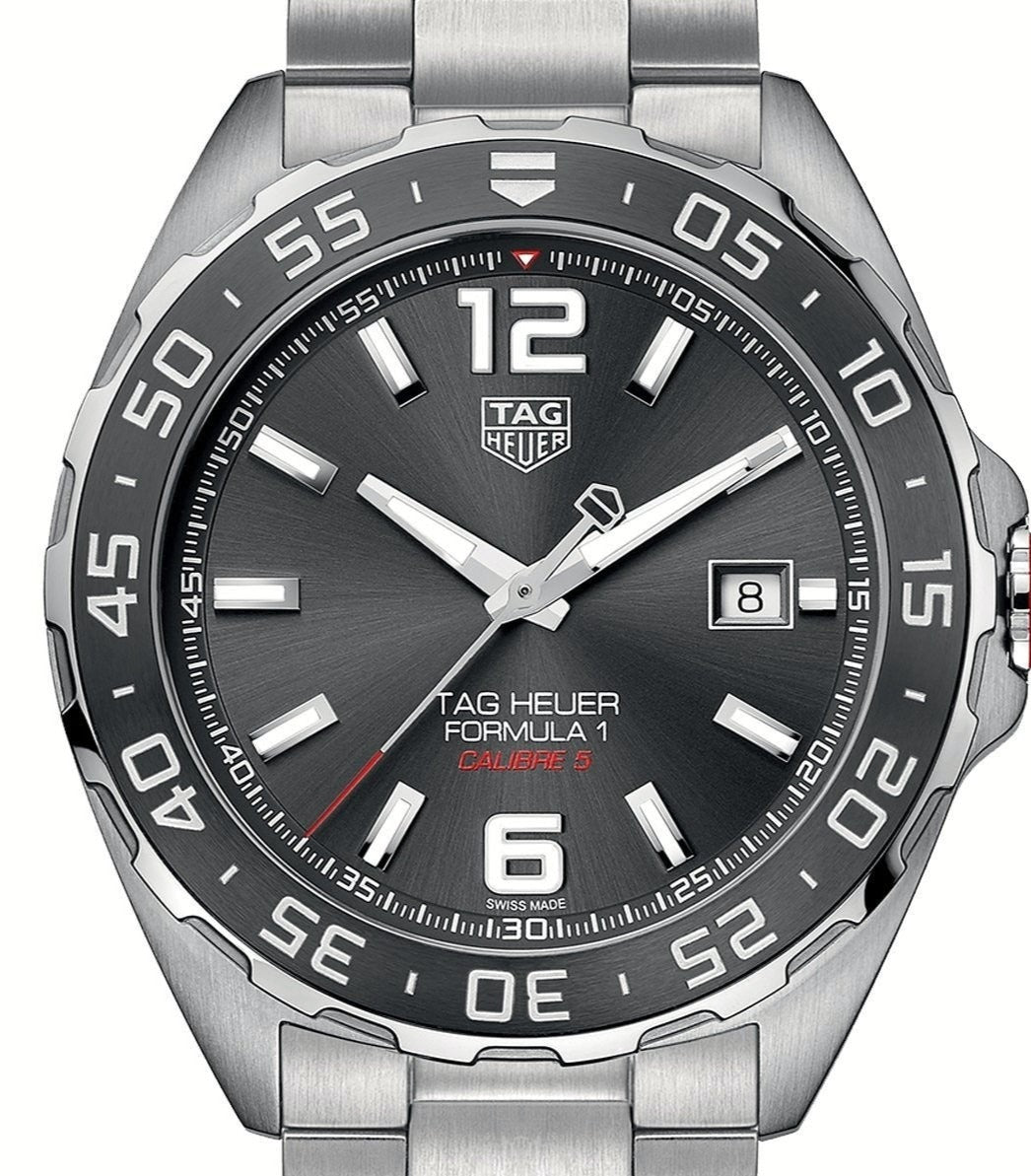 Shop Authentic Tag Heuer Formula 1 Calibre 5 Chronograph Anthracite Dial Silver Steel Strap Watch for Men - WAZ2011.BA0842 - Luxxuri