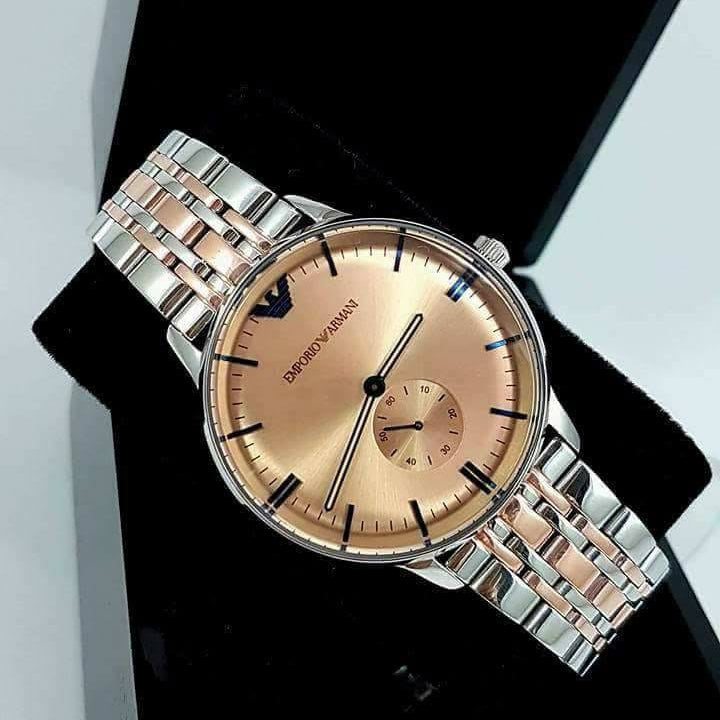 Emporio Armani Classic Beige Dial Two Tone Steel Strap Watch for Men - AR2070