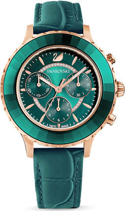 Shop Authentic Swarovski Octea Lux Chrono Emerald Green Dial Green Leather Strap Watch for Women - 5452498 - Luxxuri