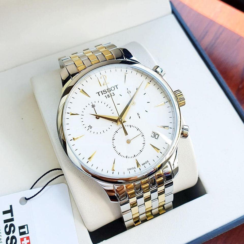 Tissot T Classic Tradition Chronograph White Dial Two Tone Steel Strap Watch For Men - T063.617.22.037.00