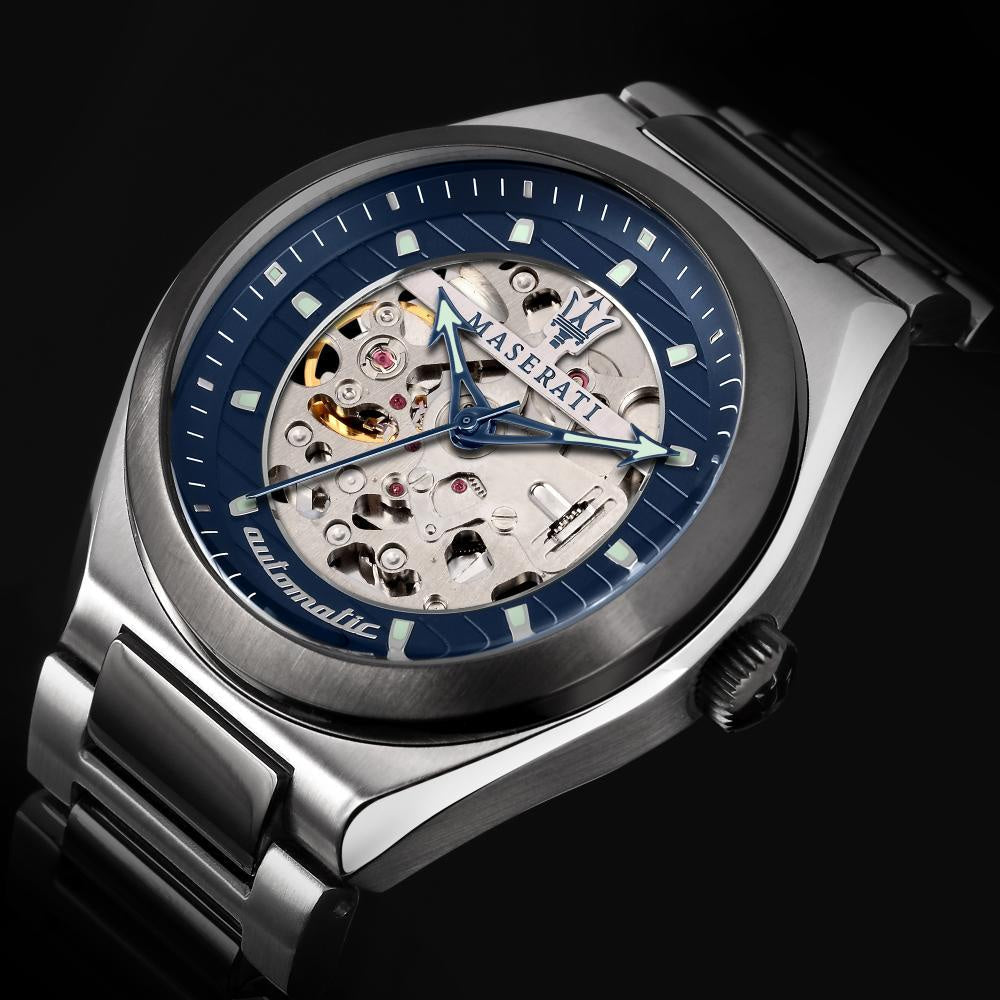 Maserati Triconic Automatic Skeleton Blue Dial Watch For Men - R8823139001
