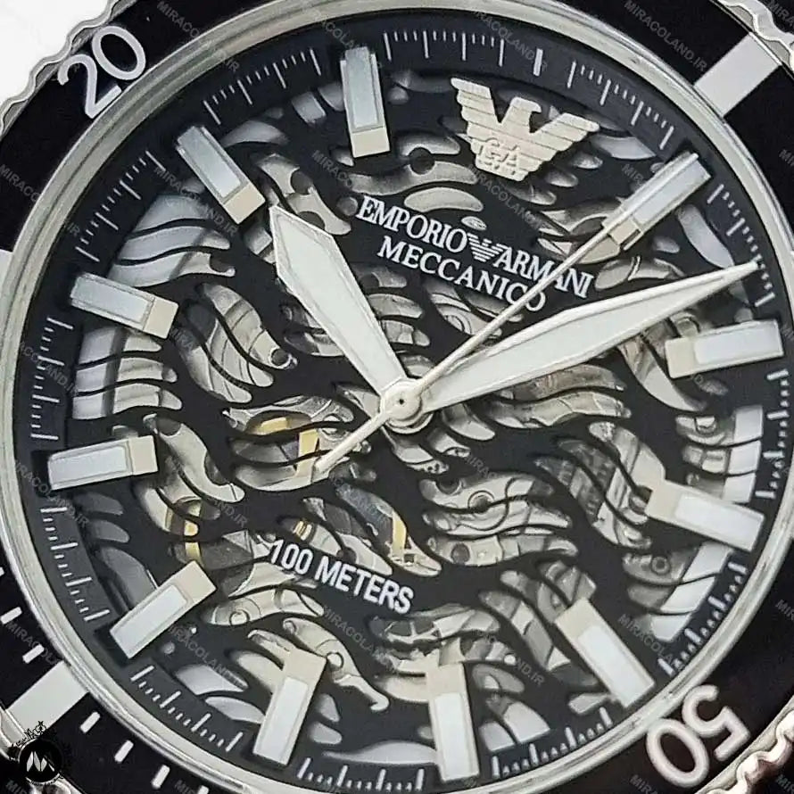 Emporio Armani Sea Explorer Meccanico Automatic Black Dial Black Silicone Strap Watch For Men - AR60062