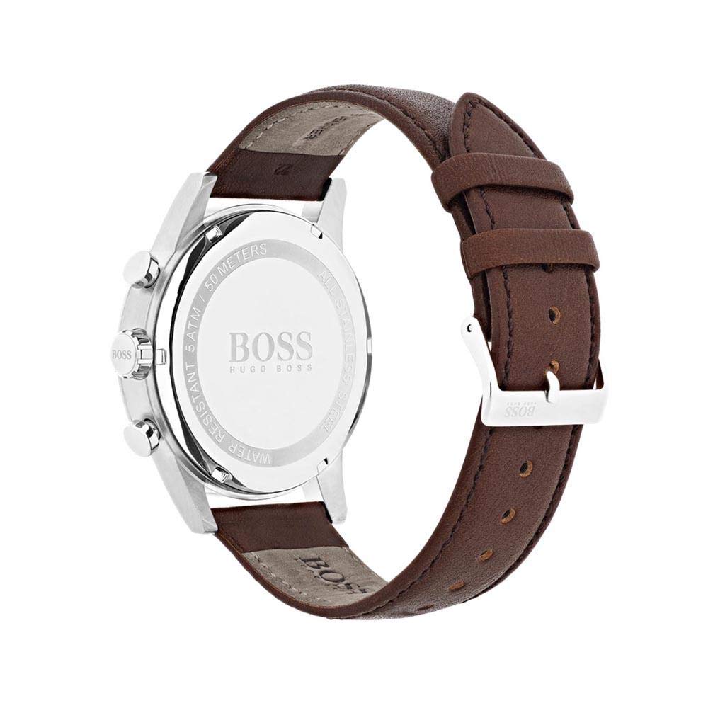 Hugo Boss Navigator Chronograph White Dial Brown Leather Strap Watch for Men - 1513495