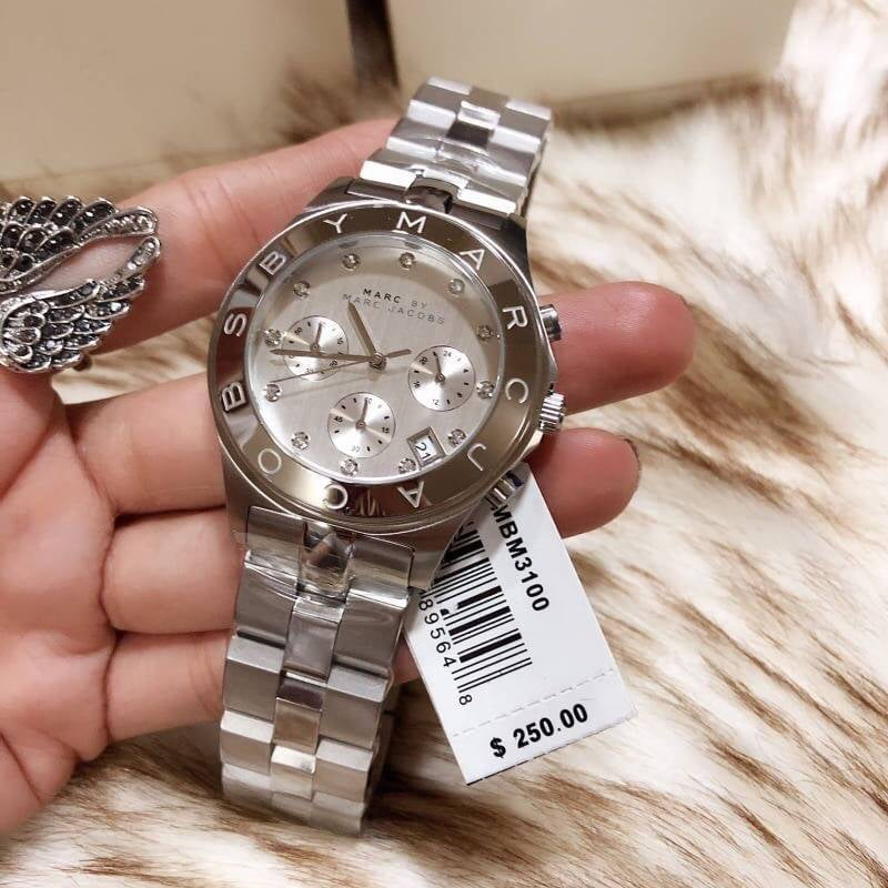 Marc Jacobs Blade White Dial SIlver Steel Strap Watch for Women - MBM3100